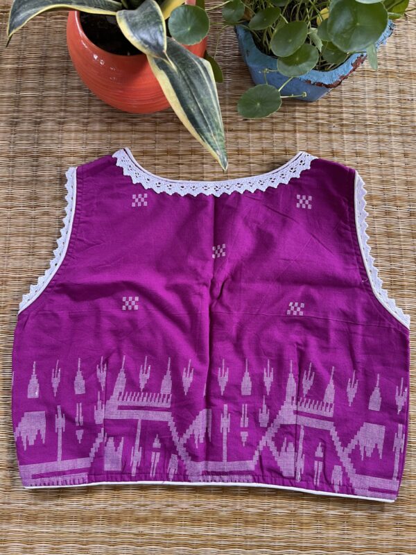 Purple cotton Jamdani sleeveless blouse - Image 2