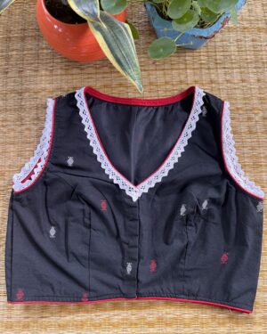 Black cotton Jamdani sleeveless blouse