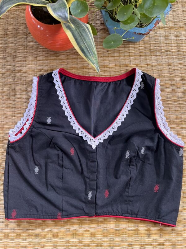 Black cotton Jamdani sleeveless blouse